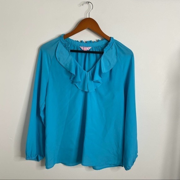 Lilly Pulitzer Blue Ruffle long Sleeve Blouse size XS - Picture 1 of 4